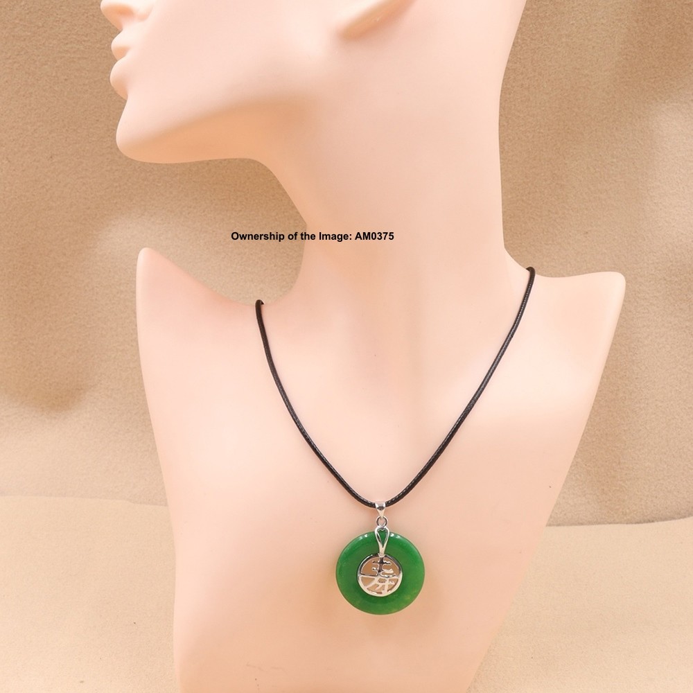 NEW White Alloy Heating Jade Pendant Women Men Green Jade Safe-Circle 寿 Pendant