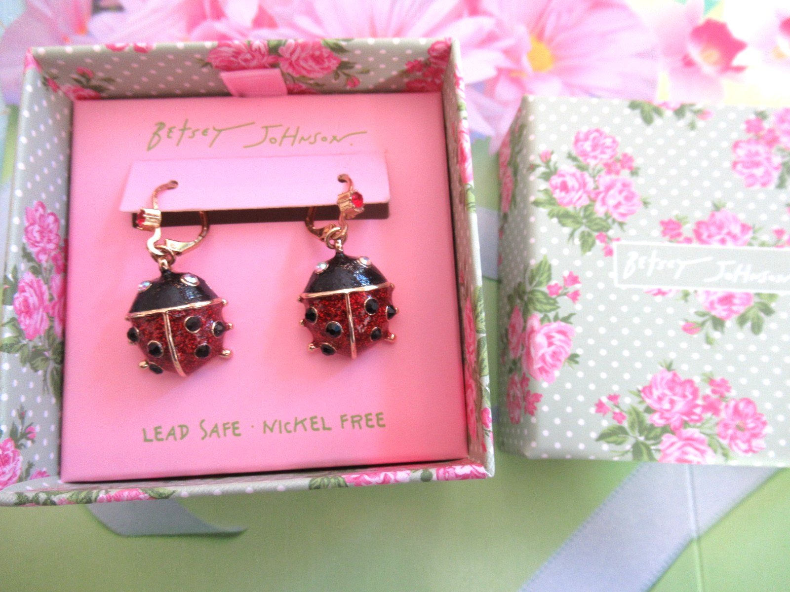 Betsey Johnson Authentic Lady Bug Lever Back Earrings NIB
