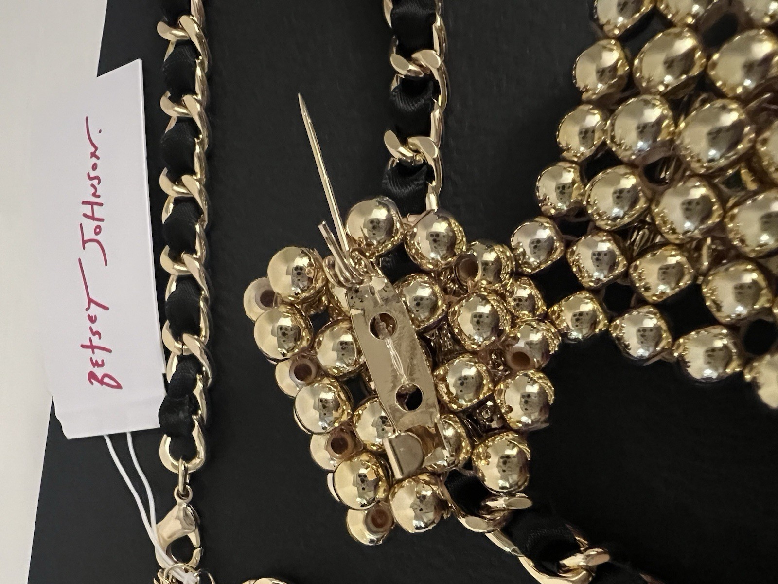 Betsey Johnson Necklace Gold Tone Chain Best In Class Detachable Brooch Tie NWT