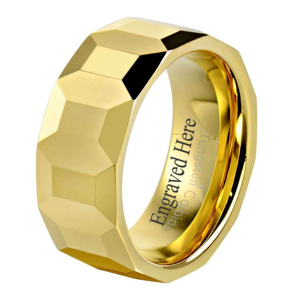 8mm Gold-Plated Tungsten Carbide Geometric Multi-Faceted Wedding Band