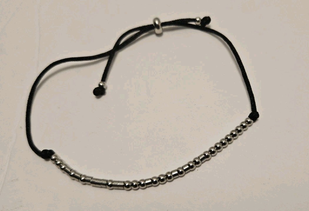 “Strong and Fearless” Morse Code Adjustable Bolo Beaded Bracelet Black