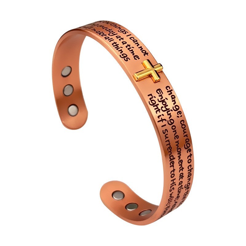 Engraved Cross Magnetic Energy Bracelet Serenity Prayer Adjustable Jewelry Cuff