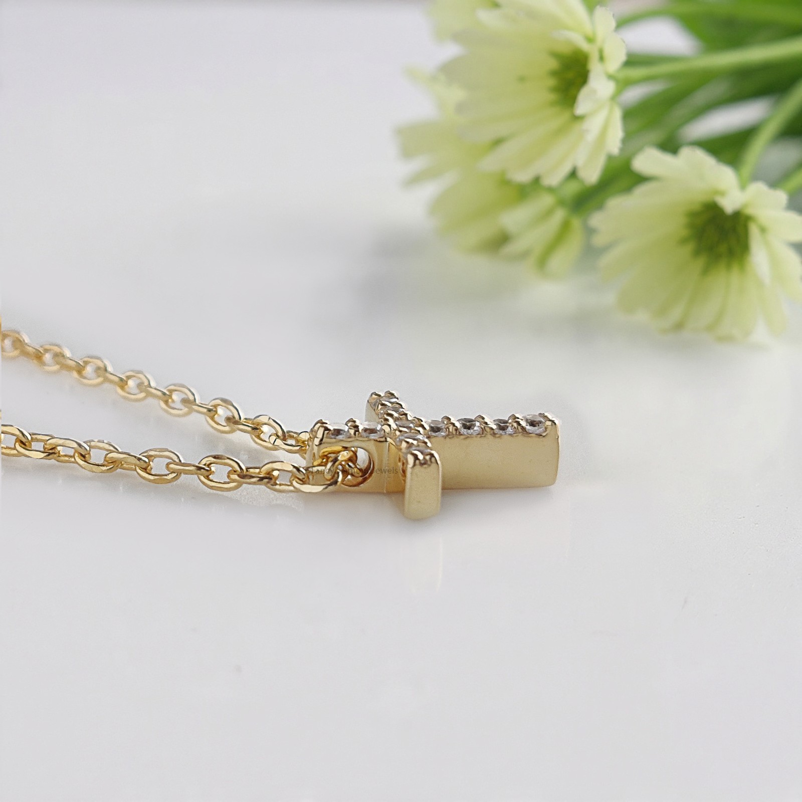 Diamond Cross Necklace Yellow Silver handmade jewelry Necklace Religious Jewelry