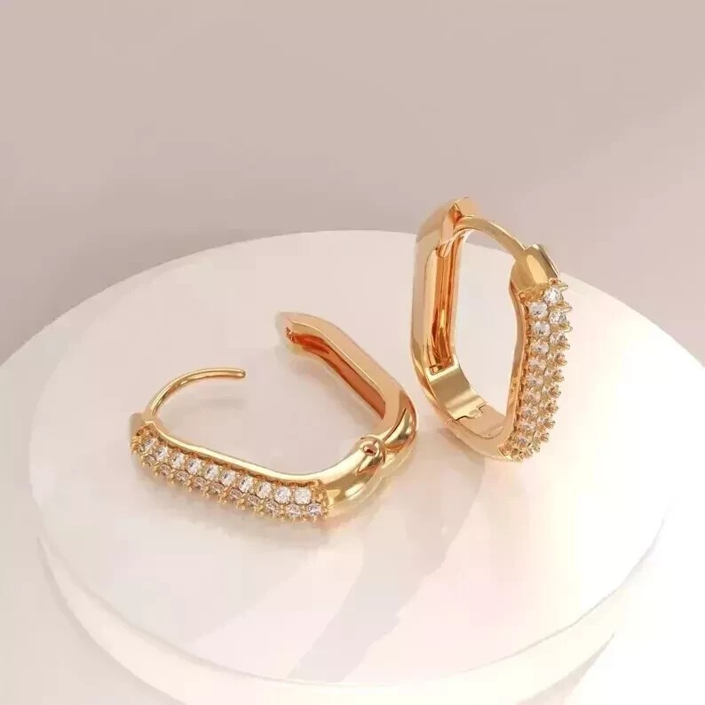 Round Cut Simulated Diamond Beautiful Hoop Earrings In 14k Yellow Gold Plated