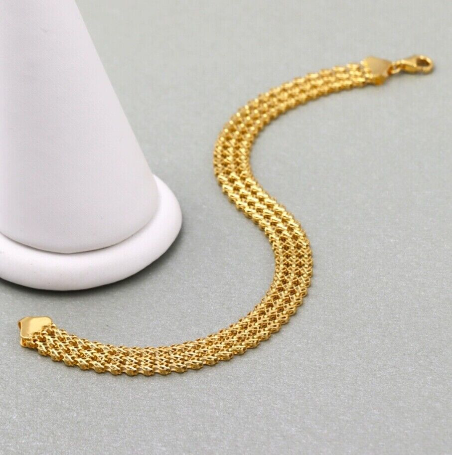 Solid 18K Yellow Gold AU750 Multiple Layer Wide Bracelet Bangle Chain 18cm/7in