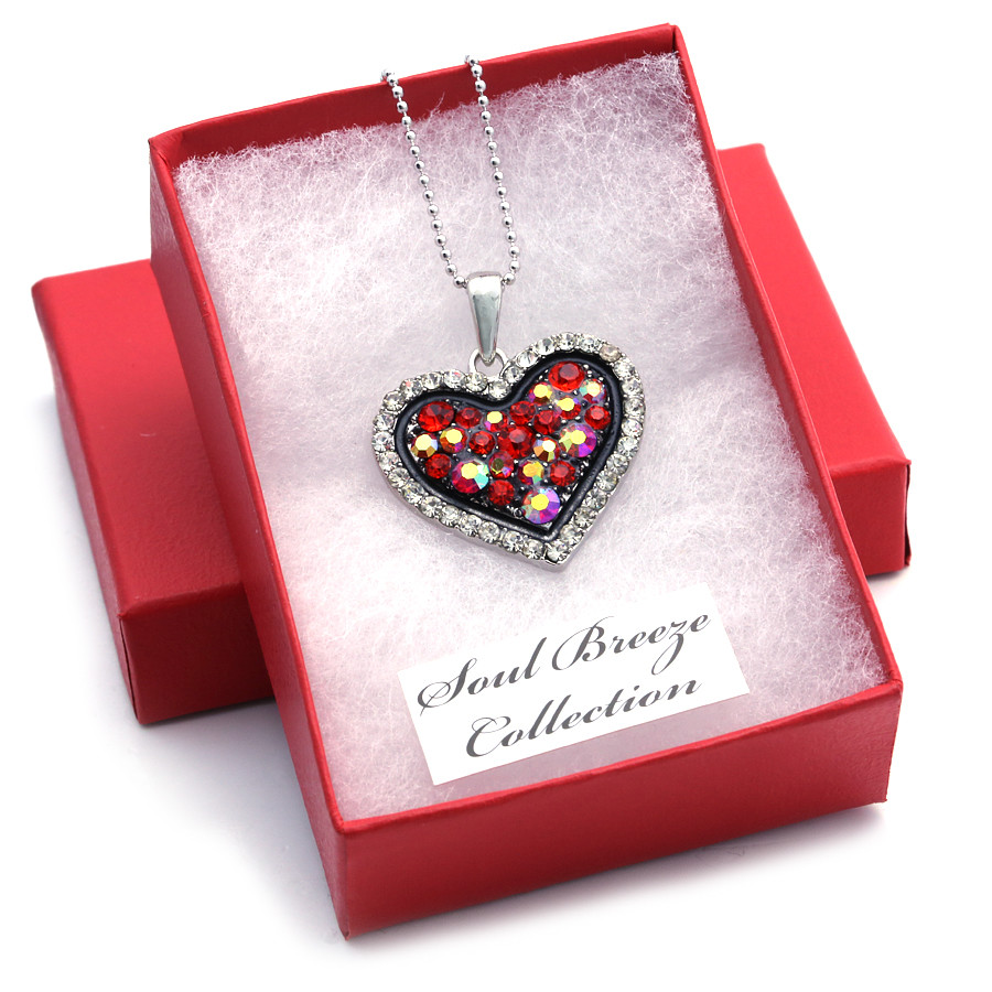 Valentine’s Day Gift for Mom Friend Love Red AB Heart Necklace Pendant Charm j1