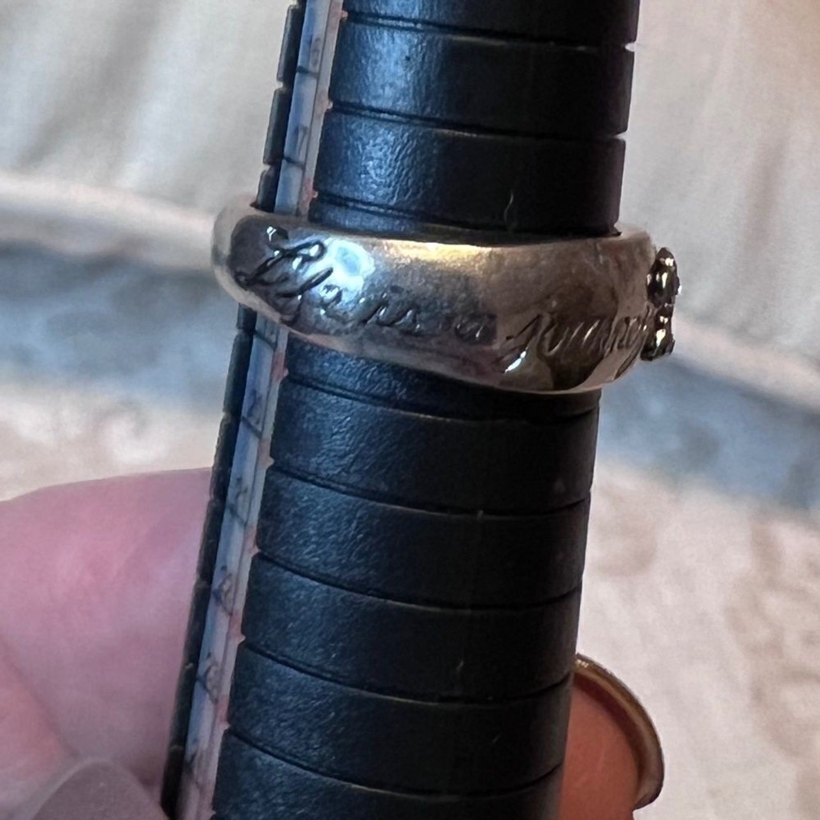 Rings Set of three stackable silver plated with engraved message Sz 8 1/2