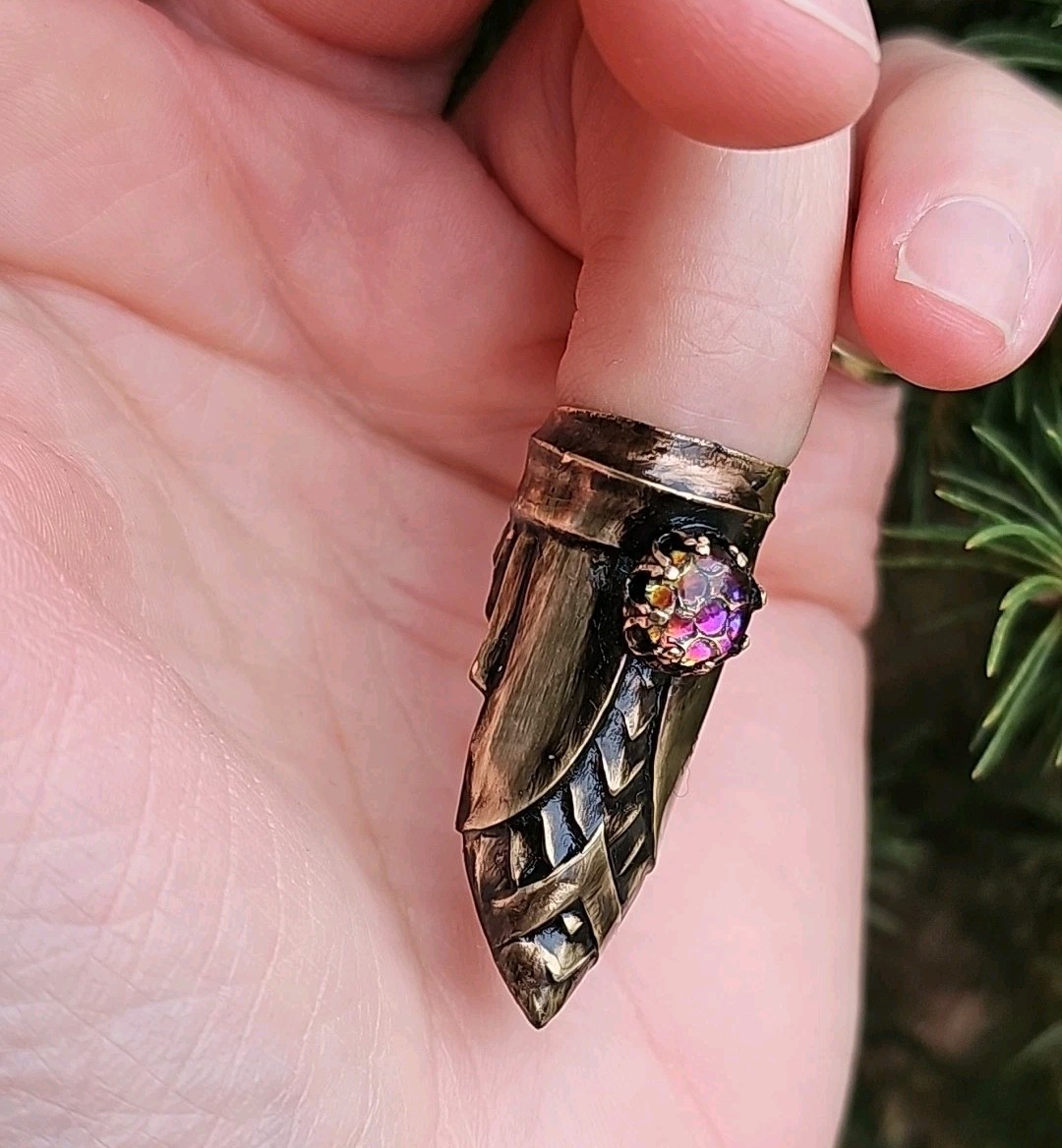 Dragon Scale Brass Claw Armor Ring Nail Tip Style Czech Glass Us Artist Made
