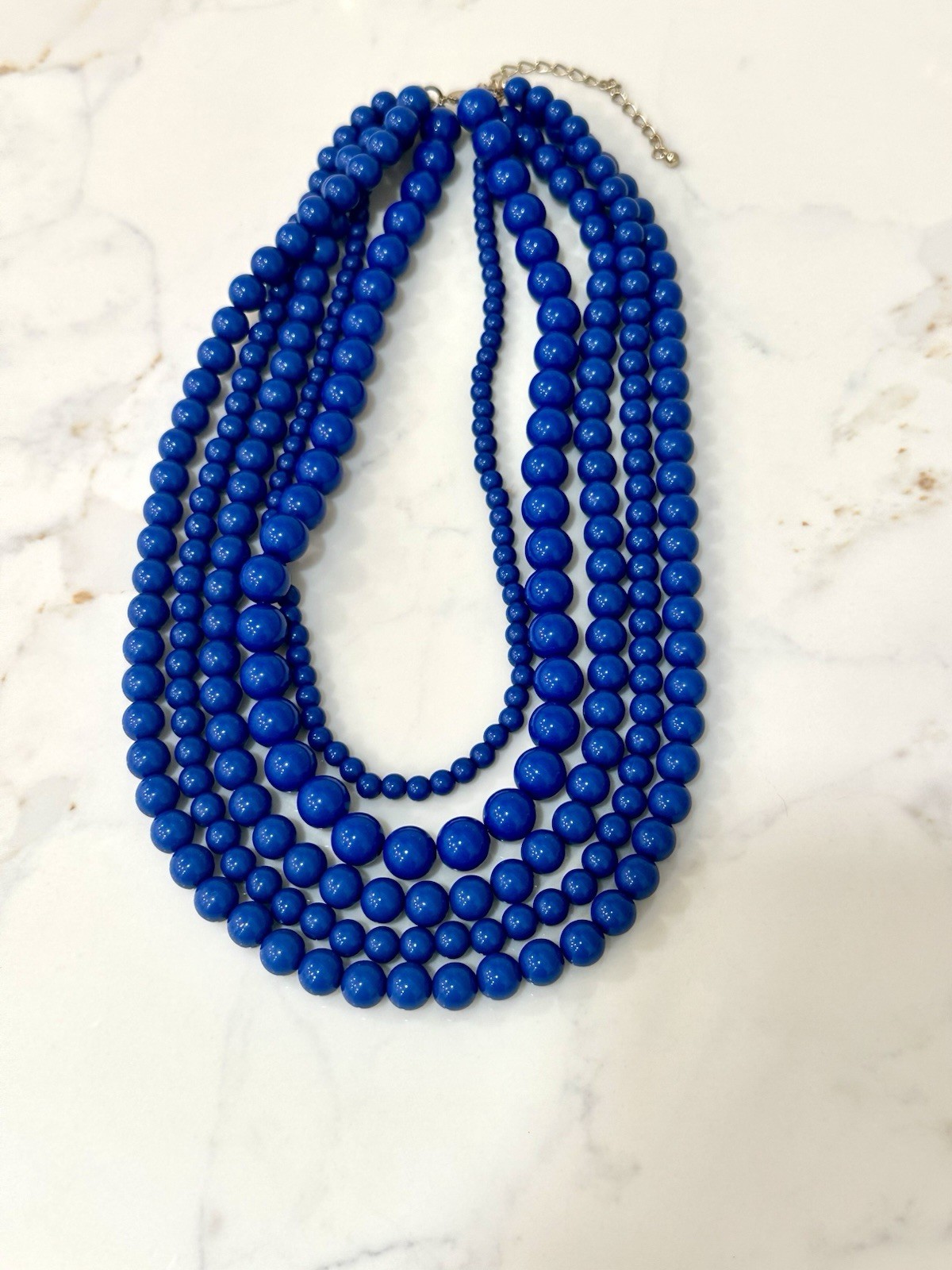Chunky Royal Blue Bead Necklace, 5 Strands, Hangs 10”, Great For Football Games