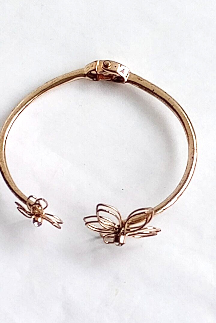 Flower Hinged Bangle Bracelet Modernist Minimalist Open Work Rose Gold Tone 6-8