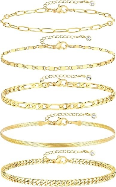 Gold Ankle Bracelets for Women, 14k Gold Plated Waterproof Cuban Link Chain Ankl