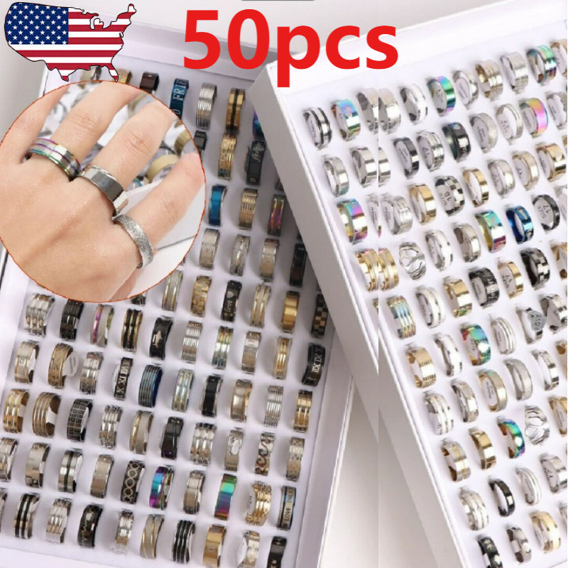 50pcs Girl Fashion Wedding Ring Bulk Lot Mixed STAINLESS STEEL Rings Wholesale