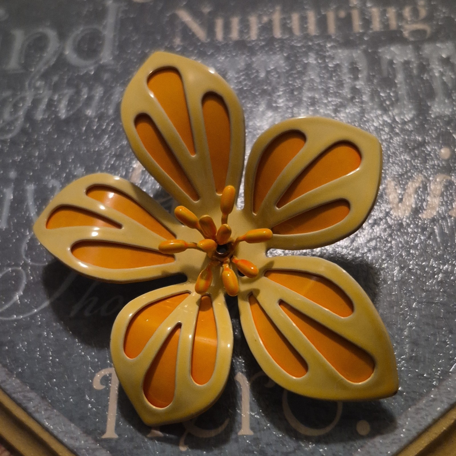 Yellow Orange Flower Enamel Metal Brooch Pin – Flowers & Plants Theme