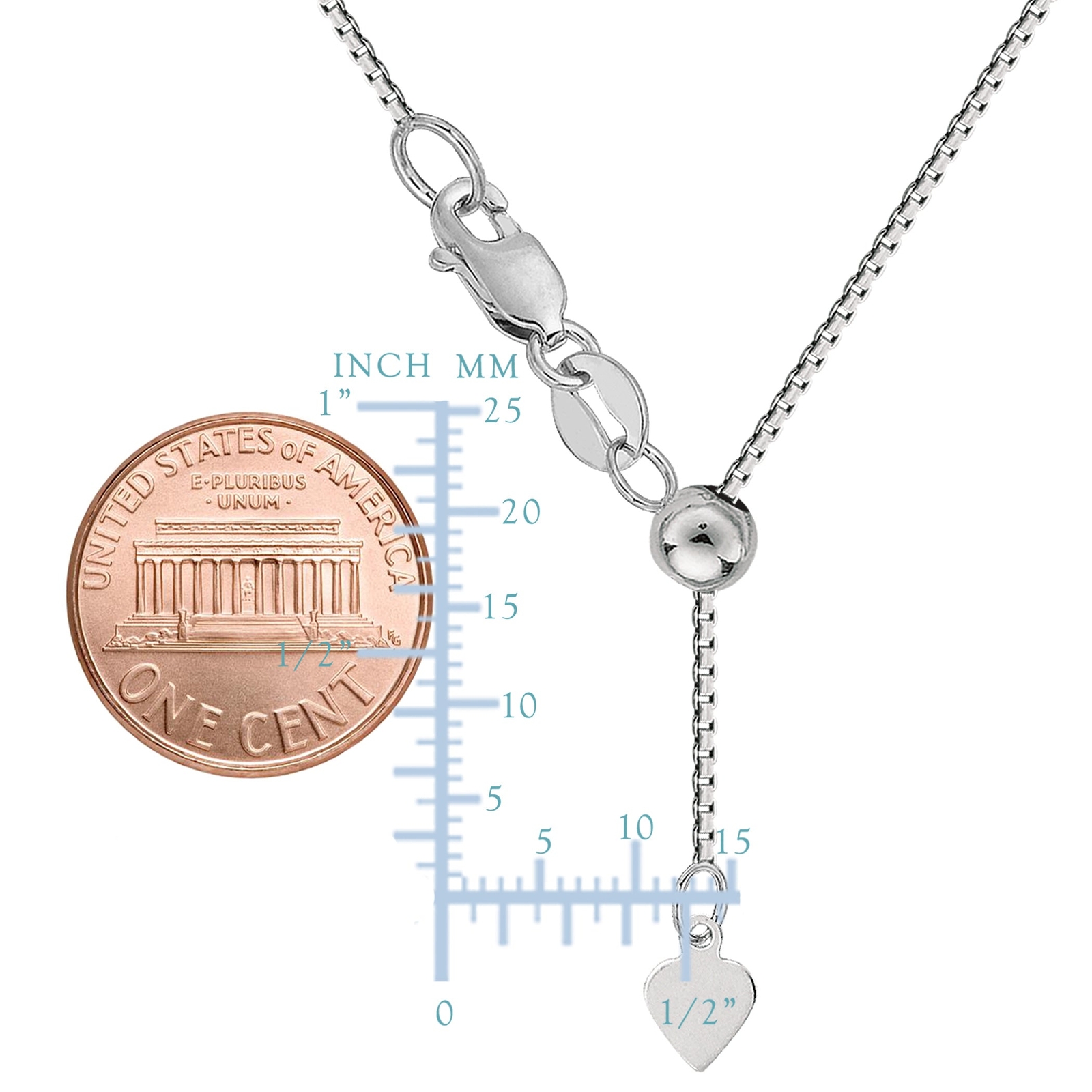 14k White Real Gold Adjustable Box Link Chain Necklace, 0.7mm, 22″