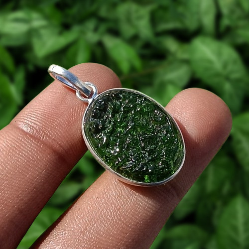 Gift For Mom Moldavite Gemstone 1PCS Pendant 925 Silver Plated Handmade Jewelry
