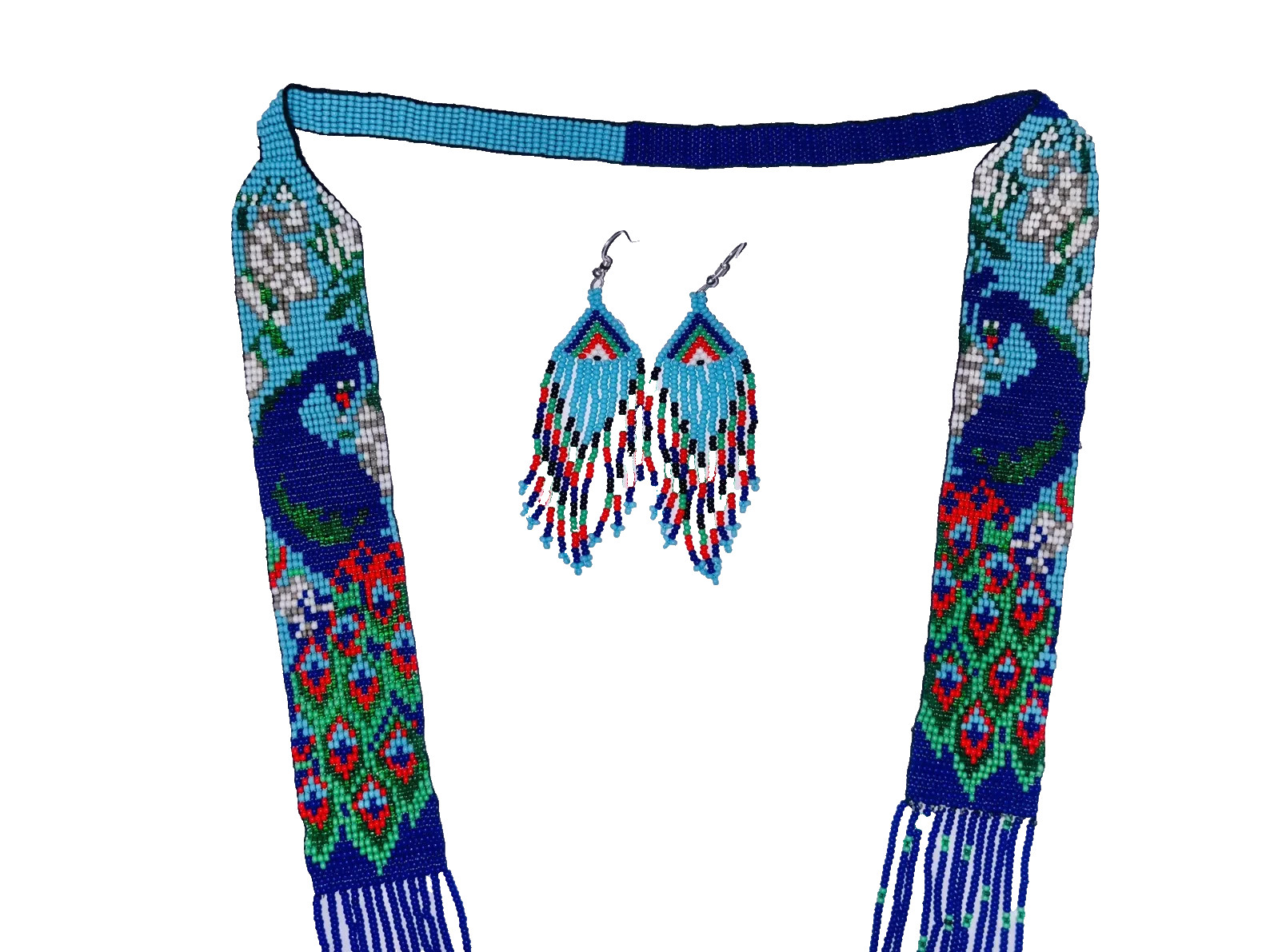 HANDMADE EUROPE STYLE HANDMADE ETHNIC MULTI-COLOR BEADED NECKLACE EARRINGS SET