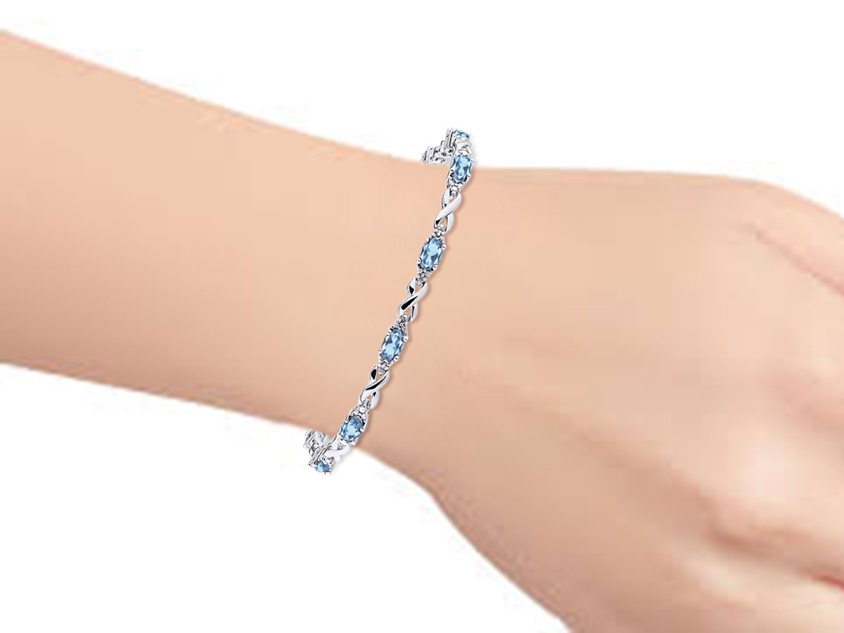 RYLOS BLUE TOPAZ & DIAMOND TENNIS BRACELET STERLING SILVER 7-8″