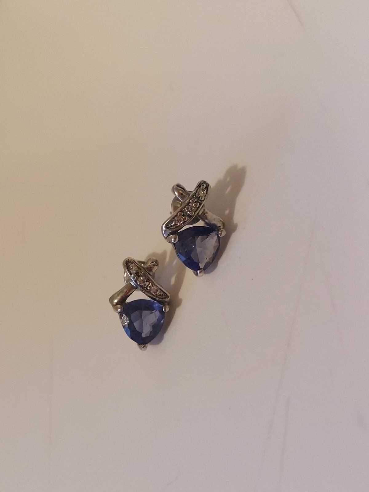Silver Simulated Tanzanite Cubic Zirconia Pierced Stud Earrings