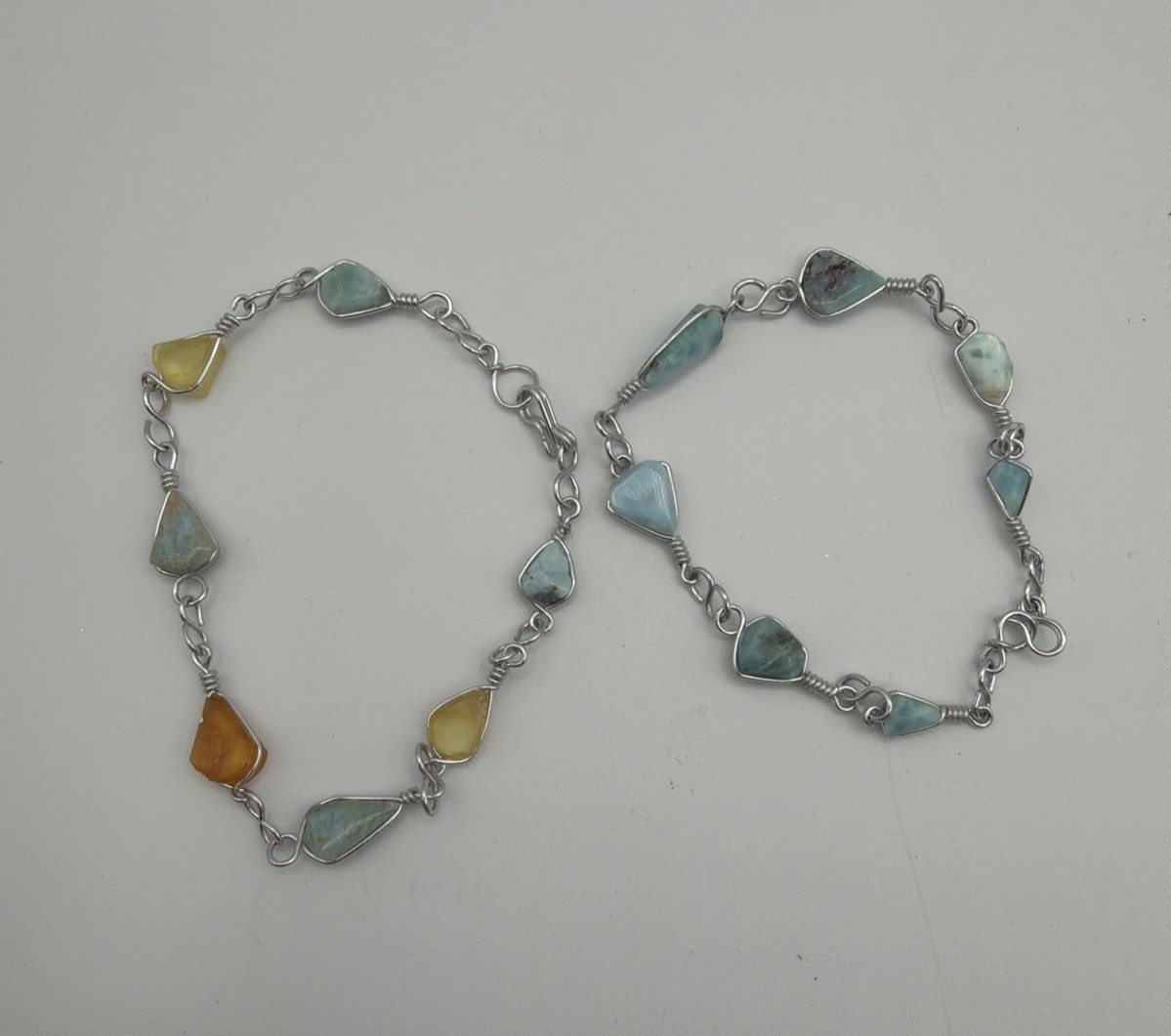 Lot of 3 Artisan Stone Beaded Bracelets Silver Tone Charm Wire Wrapped Boho