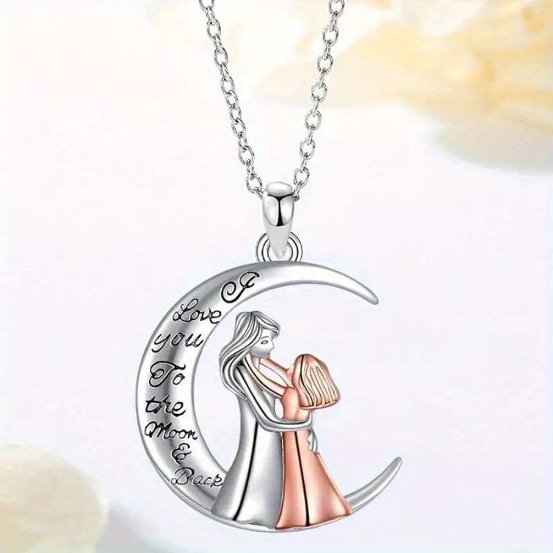 Mom Daughter Moon Necklace Pendant – I Love You to the Moon & Back Jewelry