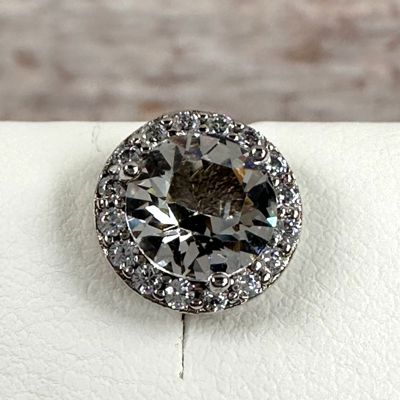 Sterling and Cubic Zirconia ATI 7.8 mm Round Earrings Stud Solitaire and Cluster