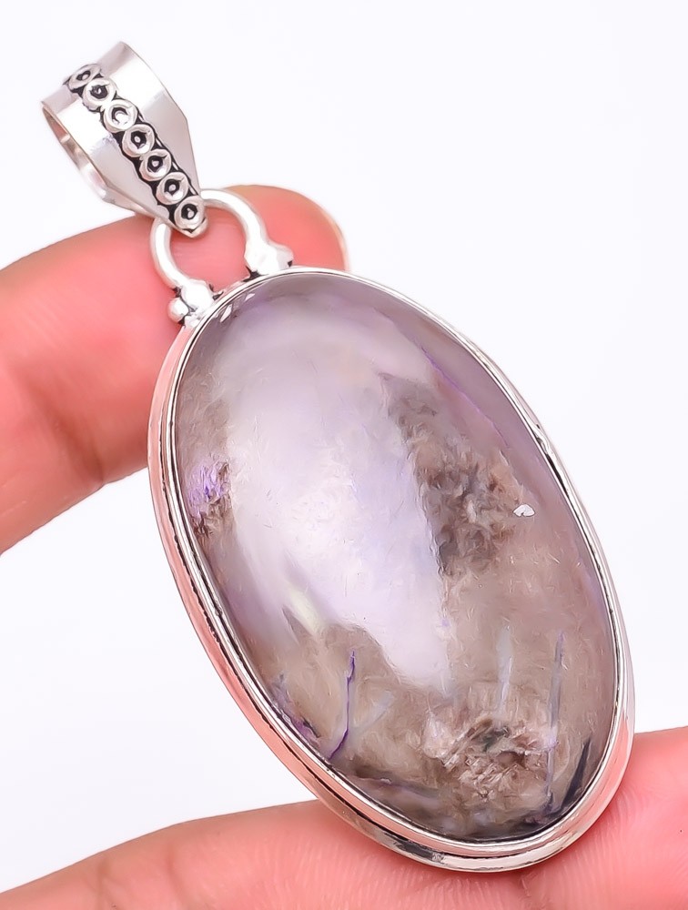 Natural Russian Charoite Gemstone 925 Silver Plated Jewelry Pendant 2.4″ M155