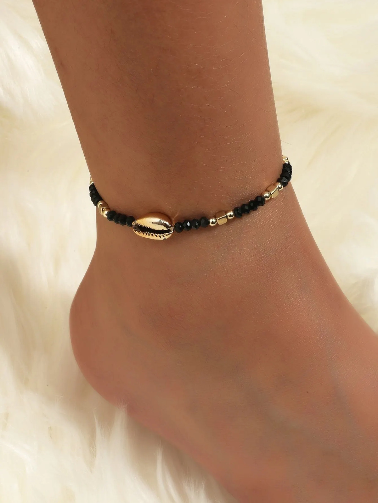 1 Seaside Beach Style String Color Bead Crystal Shell Ankle Ankle Anklet Women’s