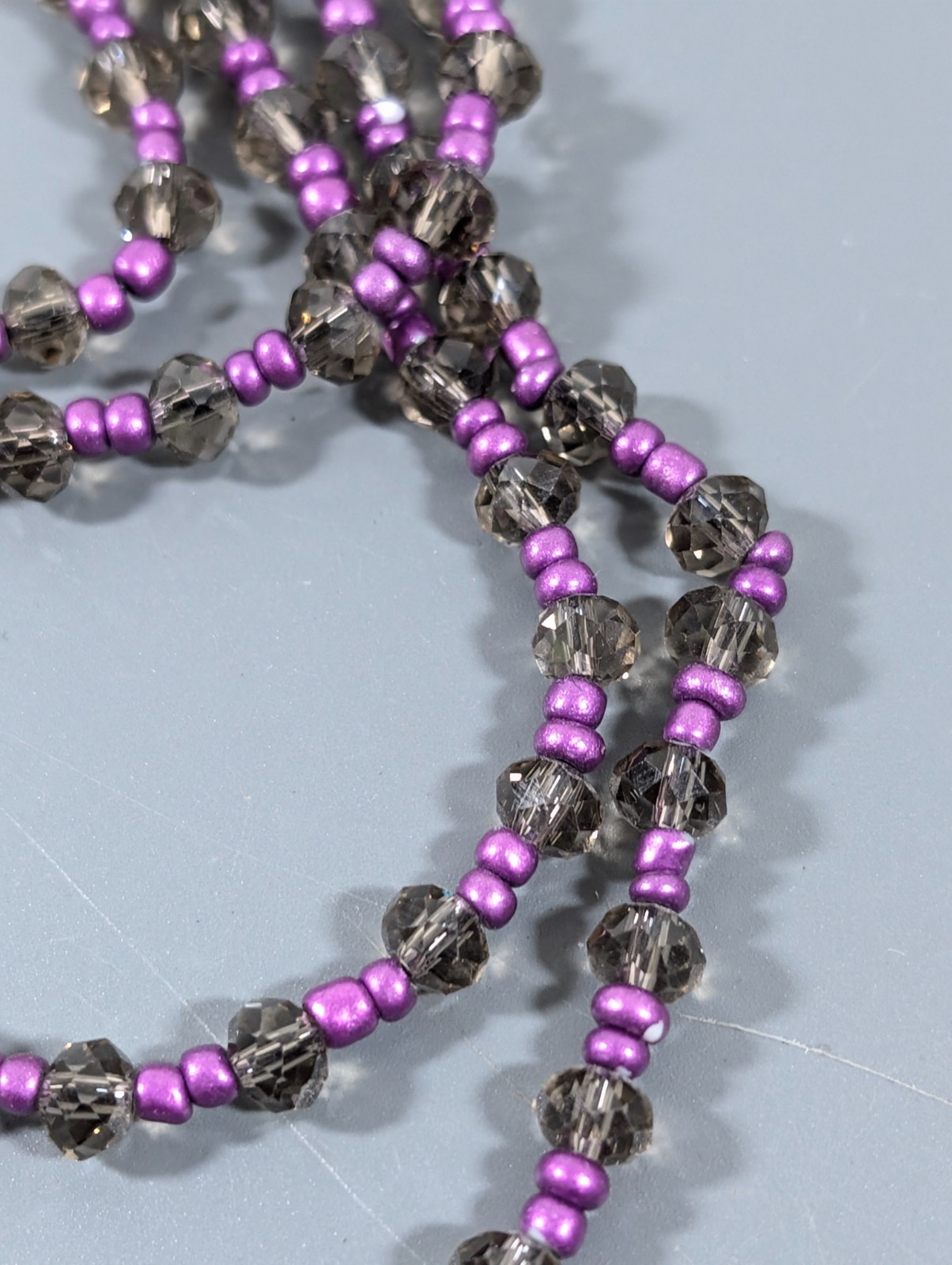 Lane Bryant Purple Faux Pearl Bead Layered Ribbon Necklace 35 in