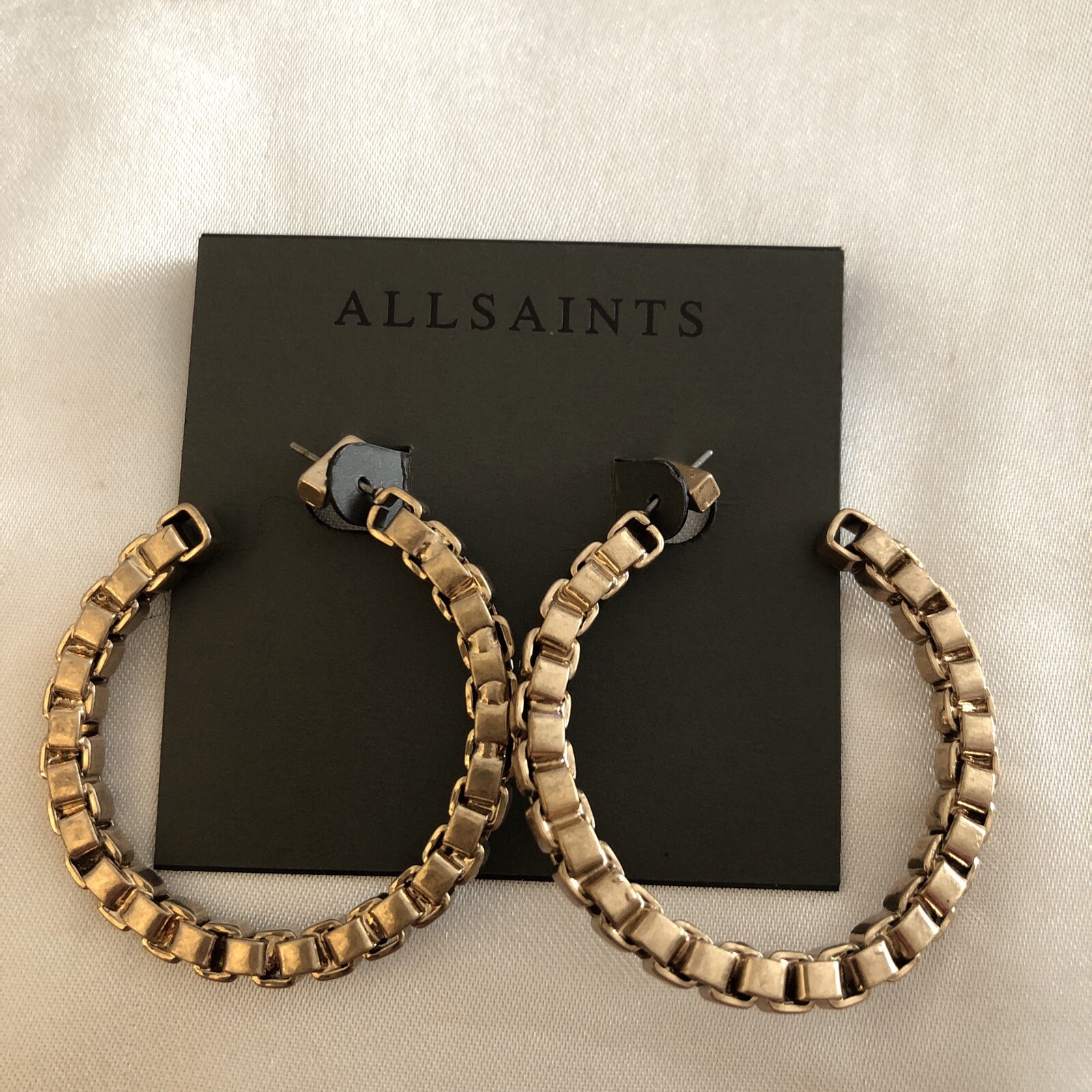 All Saints Gold Tone Large Chain C-Shaped Hoop Earrings NWT