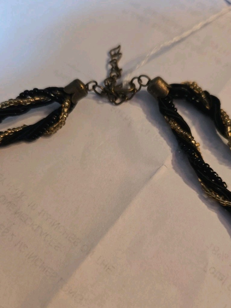 Designer Black/Grey Beaded Gemstone Pendant Necklace