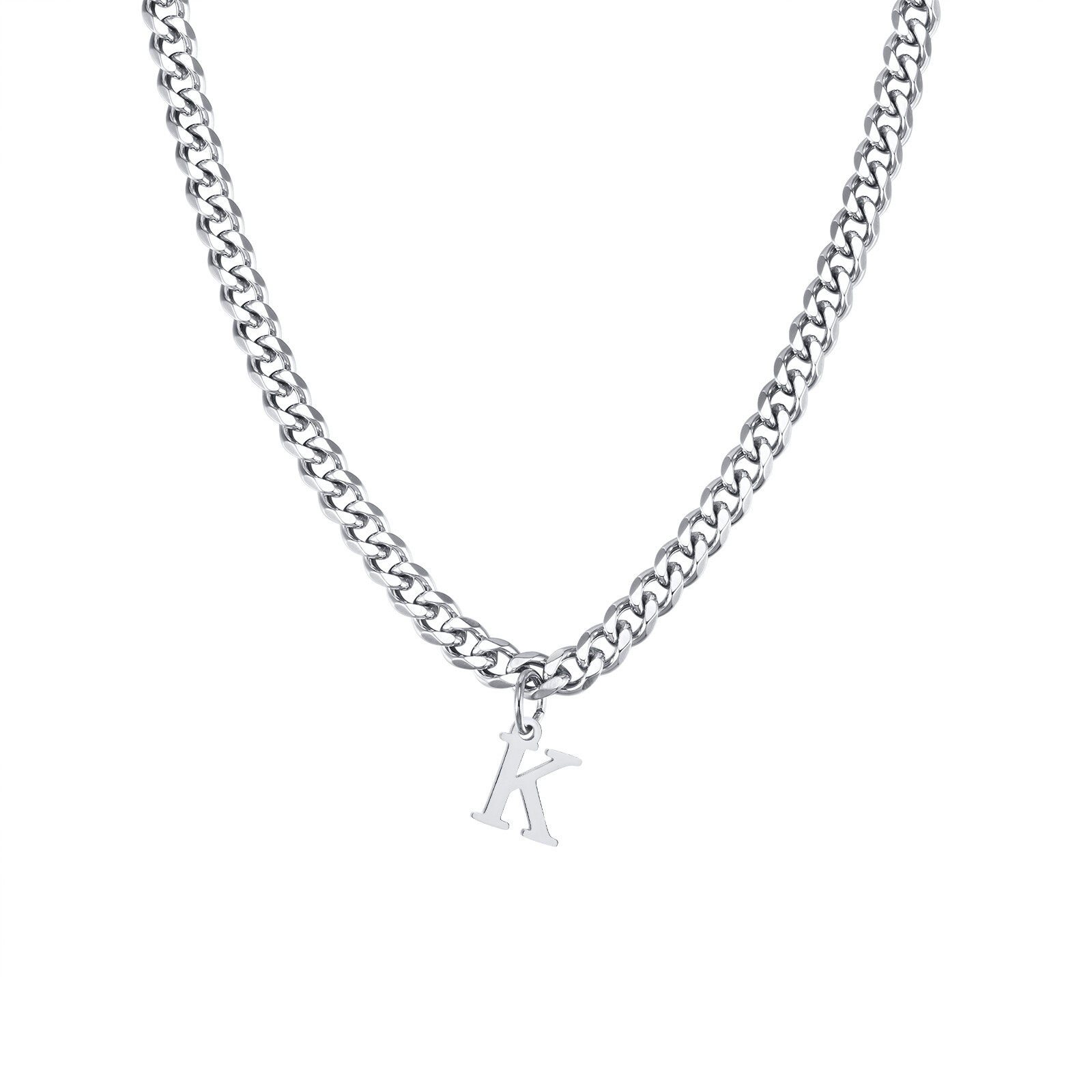 Vnox Classic Initial Letter Necklaces for Men Stylish Pendant with Cuban Chain