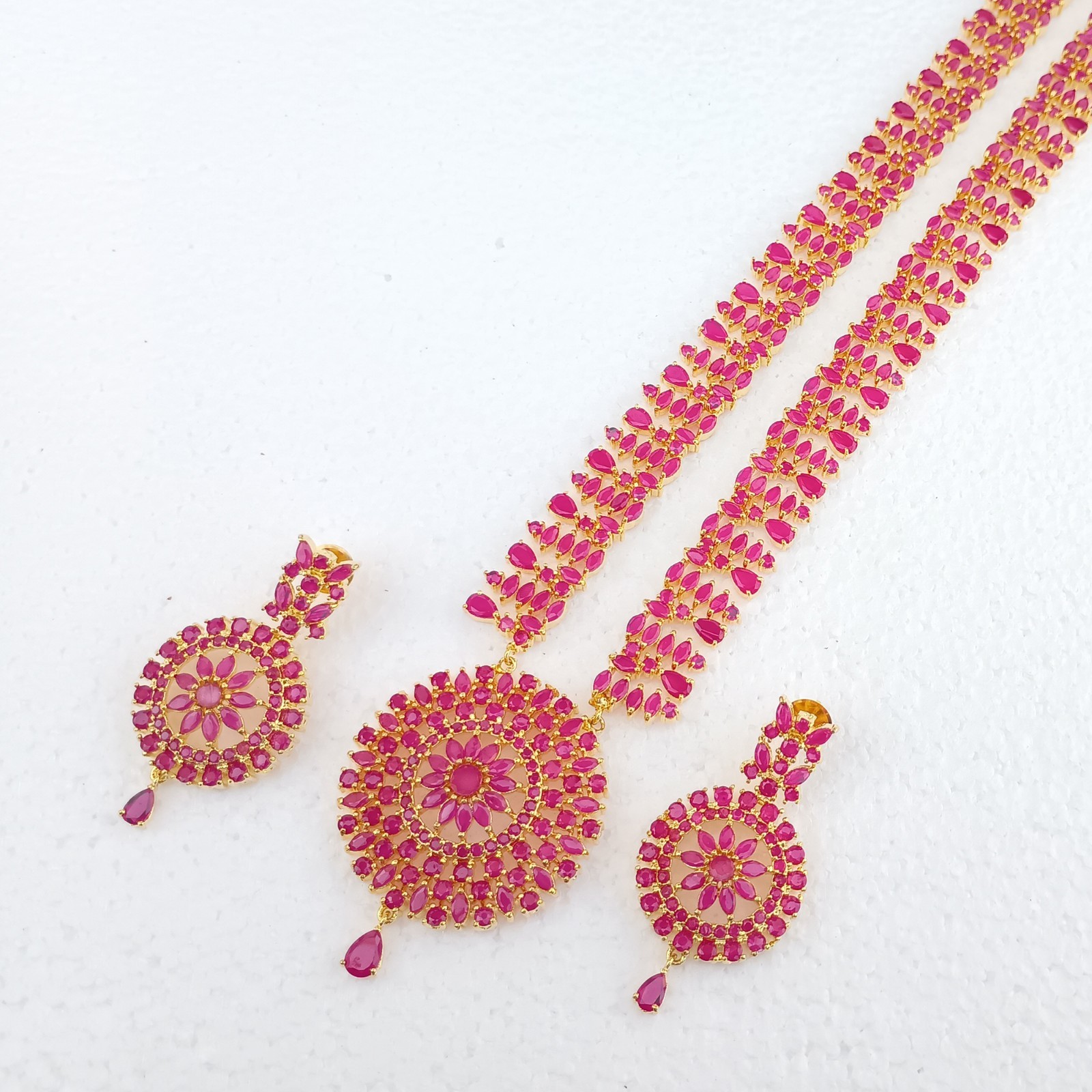 Long Ruby Necklace Set 22K Gold Plated July Birthstone Jewelry Anniversary Gift