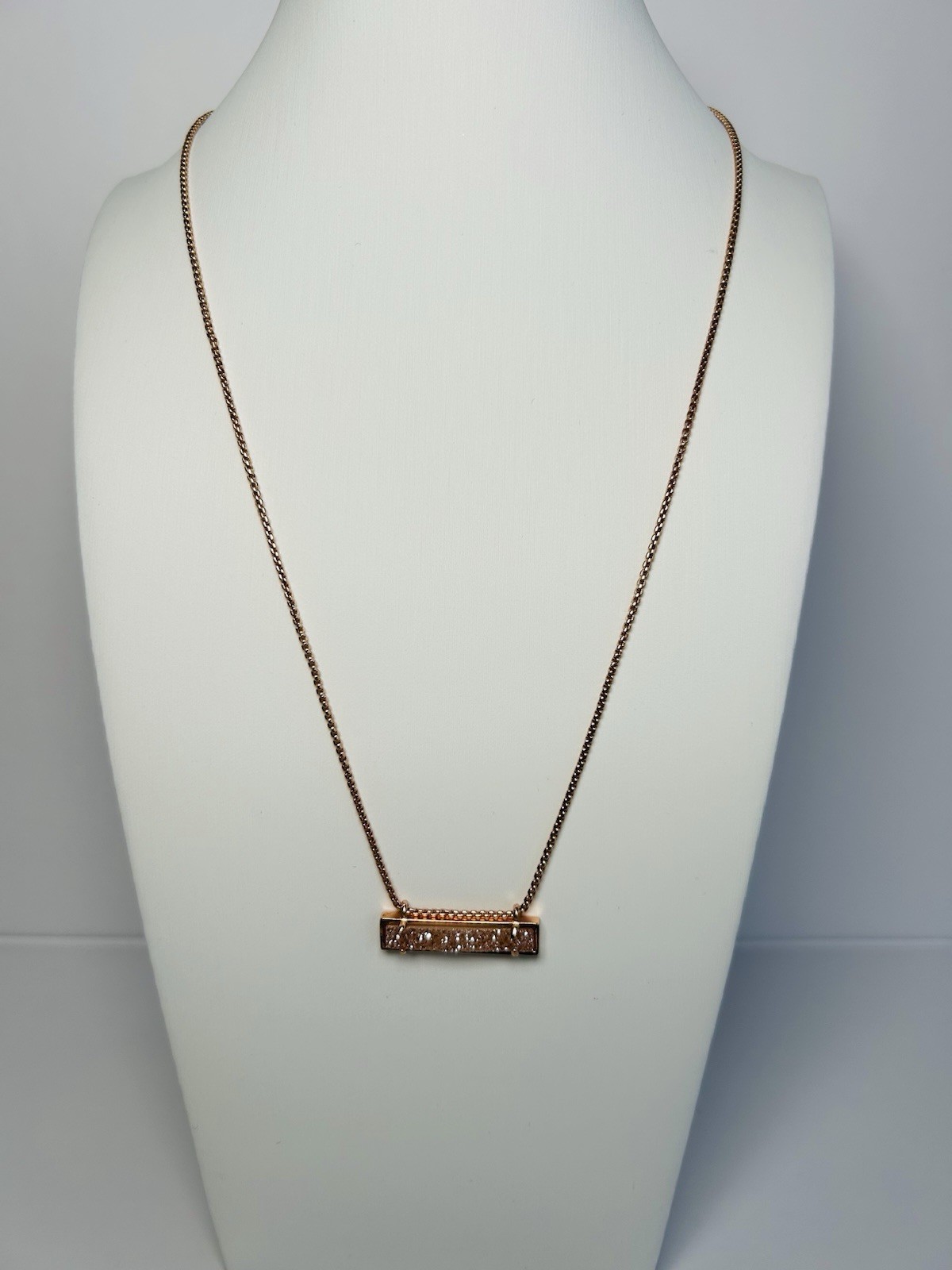 Kendra Scott Leanor Bar Necklace Rose Gold Sand Drusy Quartz Adjustable Delicate