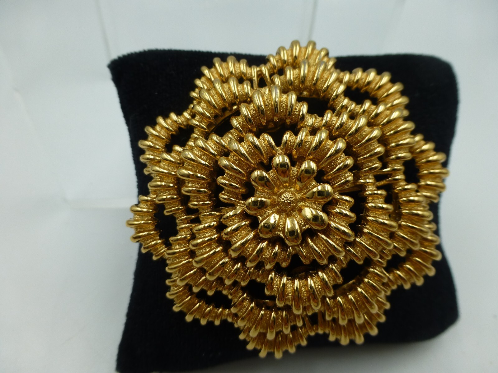 Monet Gold Tone Pin Brooch, Floral Shape, Shiny Finish, about 2.25 Inches