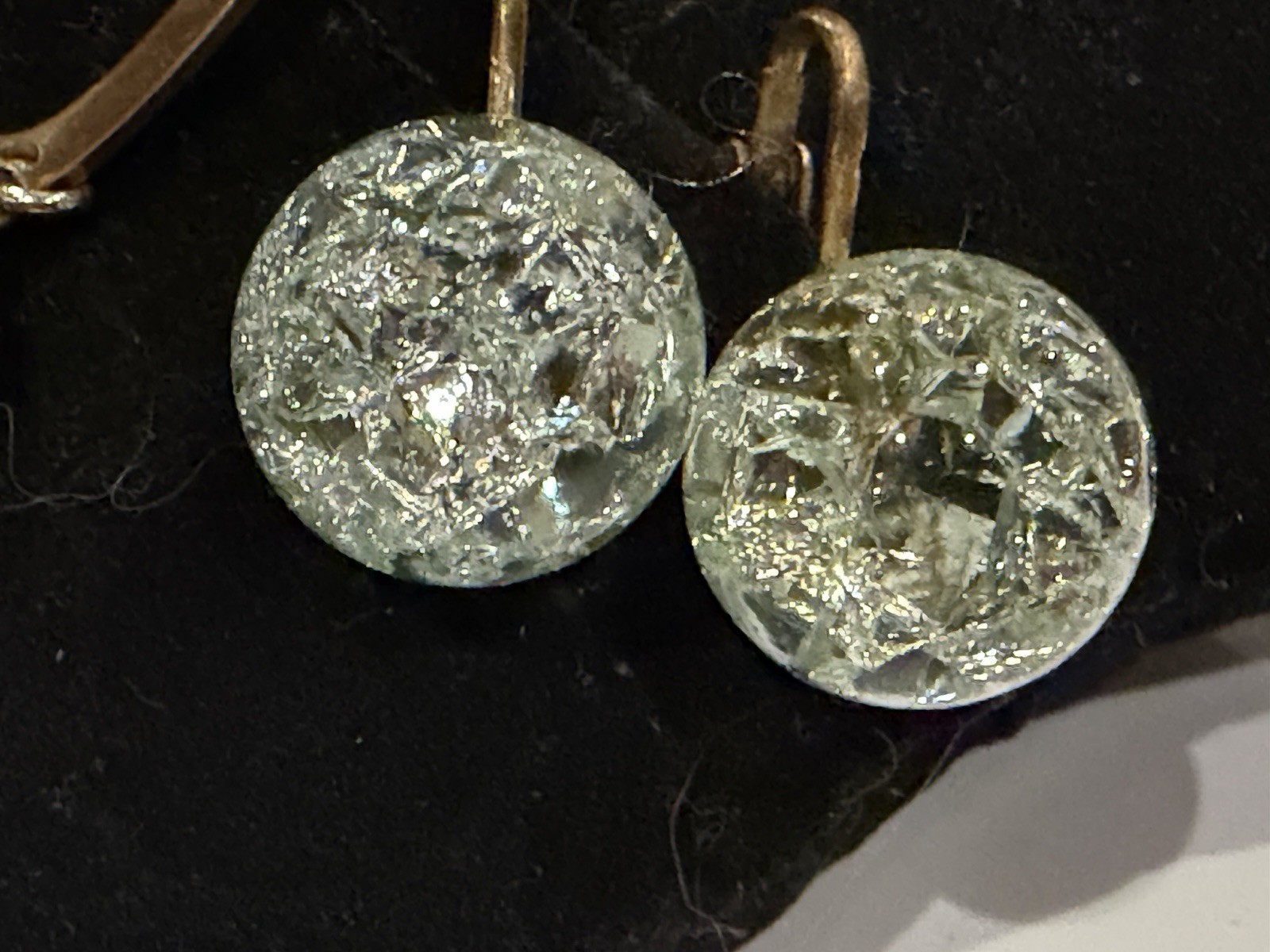 CRACKLE CLEAR GLASS ORB MCM 1960S BAR TIE CLIP MATCHING EARRINGS Vintage SET EU