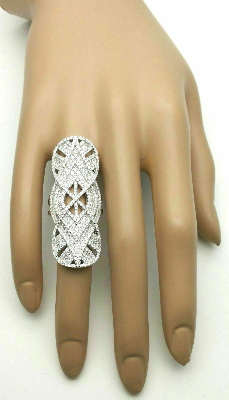 Solid 935 Argentium Silver Woman’s Cocktail Party Long Finger Round Cut CZ Ring