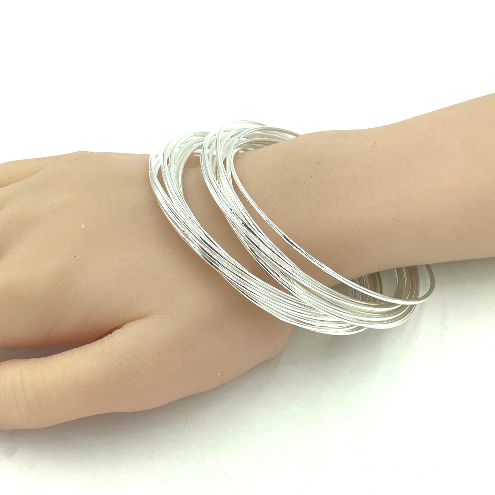 Twenty Ring Bangle Size 8.75 Sterling Silver