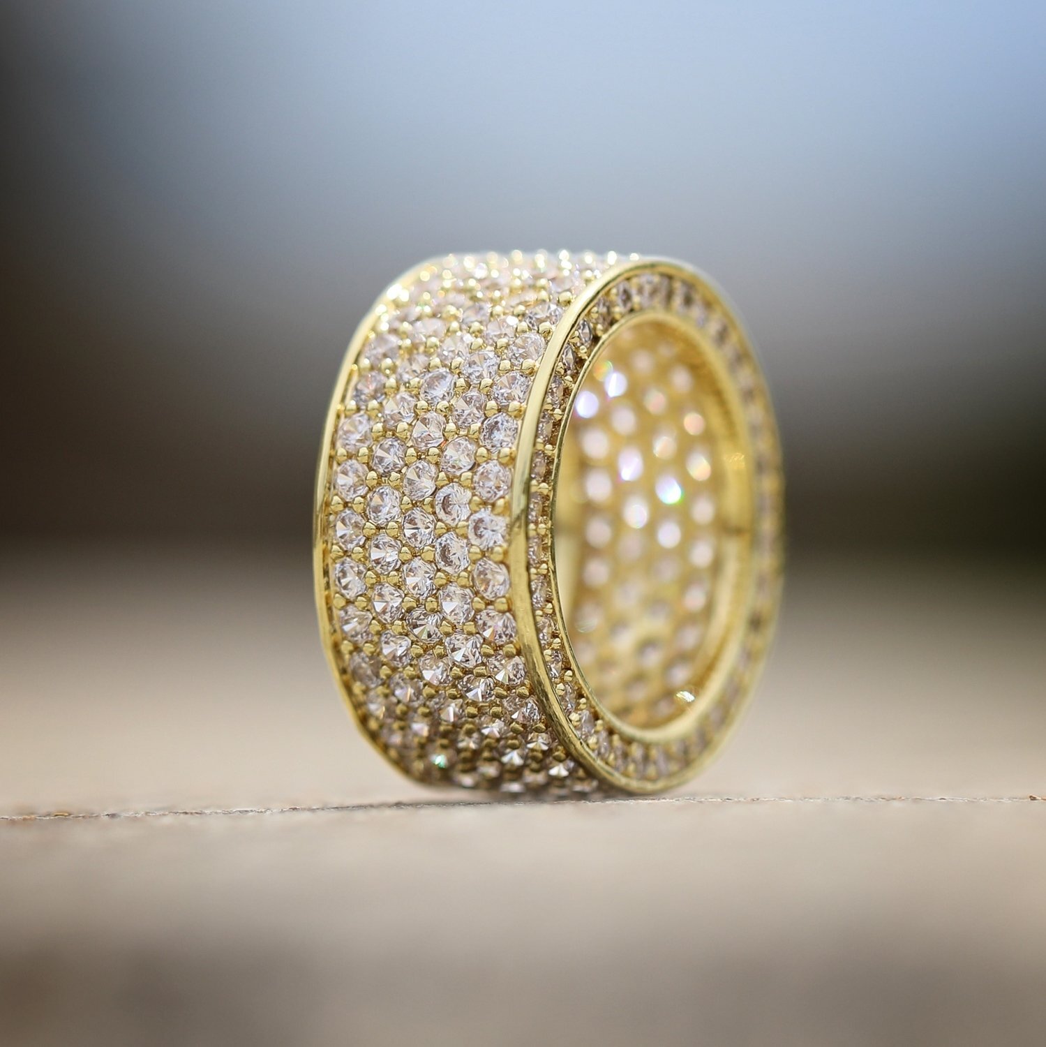 Mens Iced Hip Hop Honey Comb Set Yellow Gold Plated Statement Pinky Ring