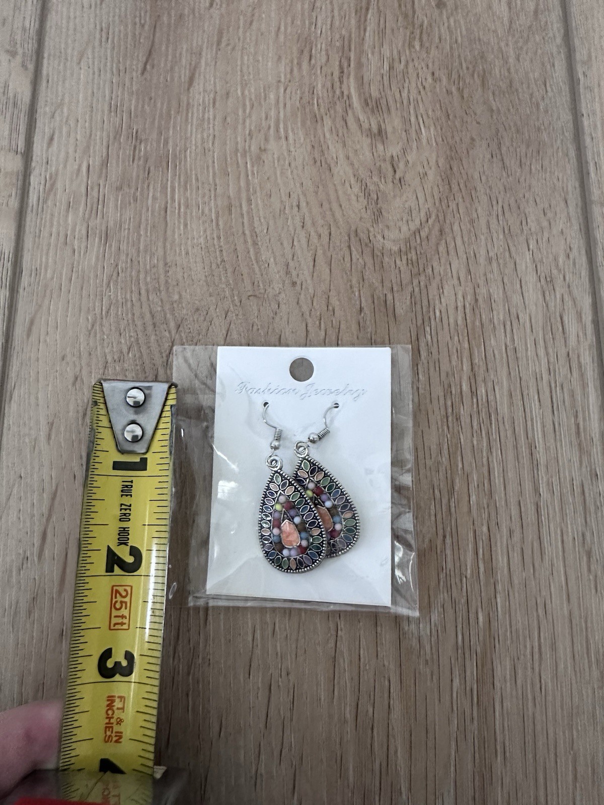 Boho Teardrop Dangle Earrings Multicolor Mosaic Beaded Silver Tone Hook
