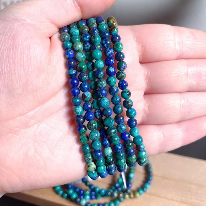 Azurite Malachite 4mm Gemstone Beaded Healing Balance Chakra Bracelet Xmas Gift