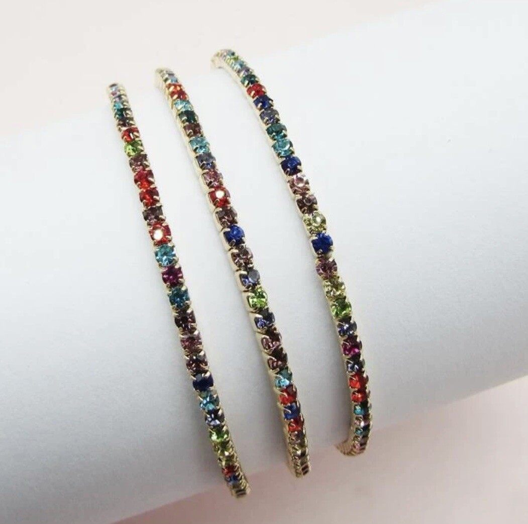 Multicolor Rhinestone Elastic Tennis Bracelet in Silver NWT