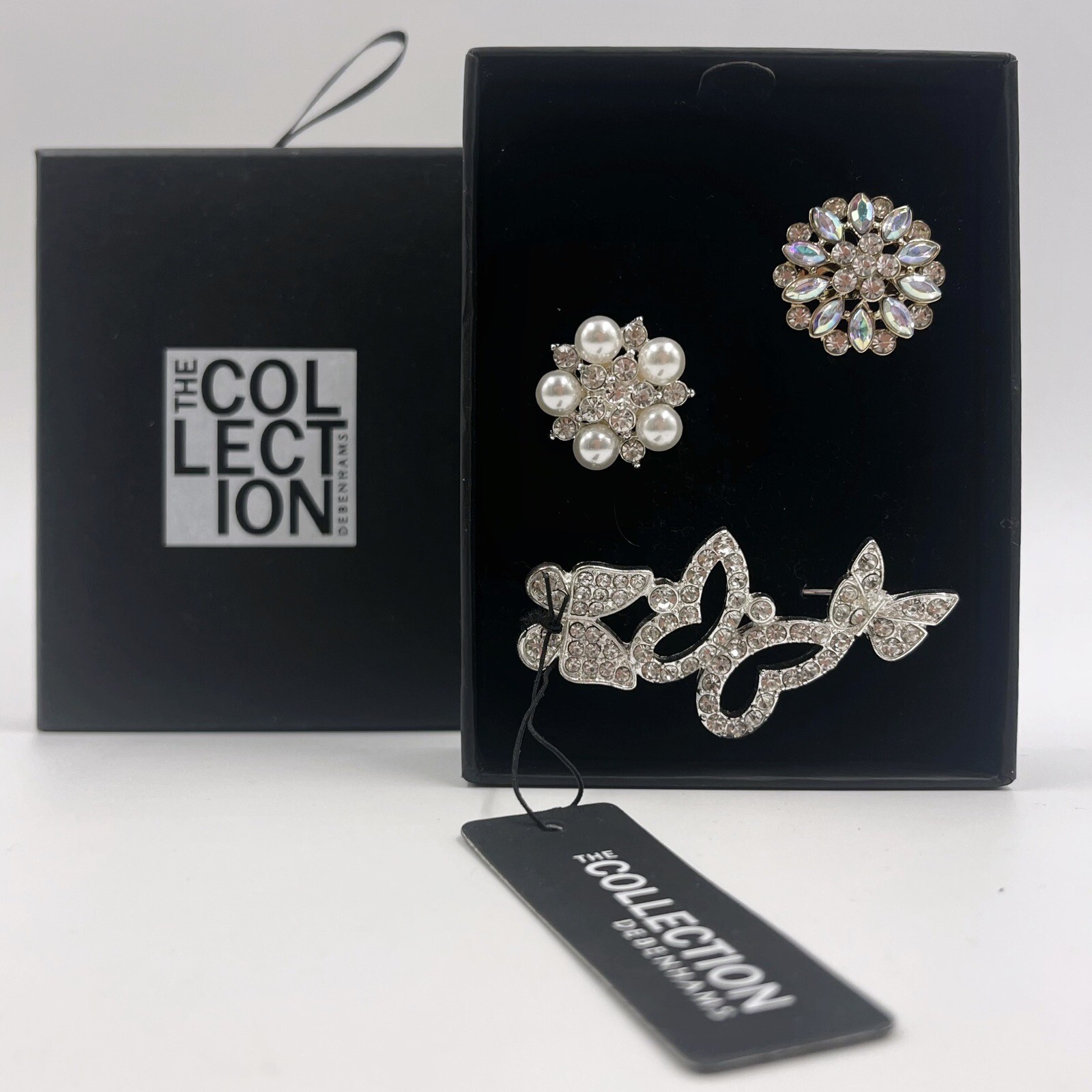 NEW JON RICHARD DEBENHAMS COLLECTION SET OF 3 LOVELY BROOCHES IN ORIGINAL BOX