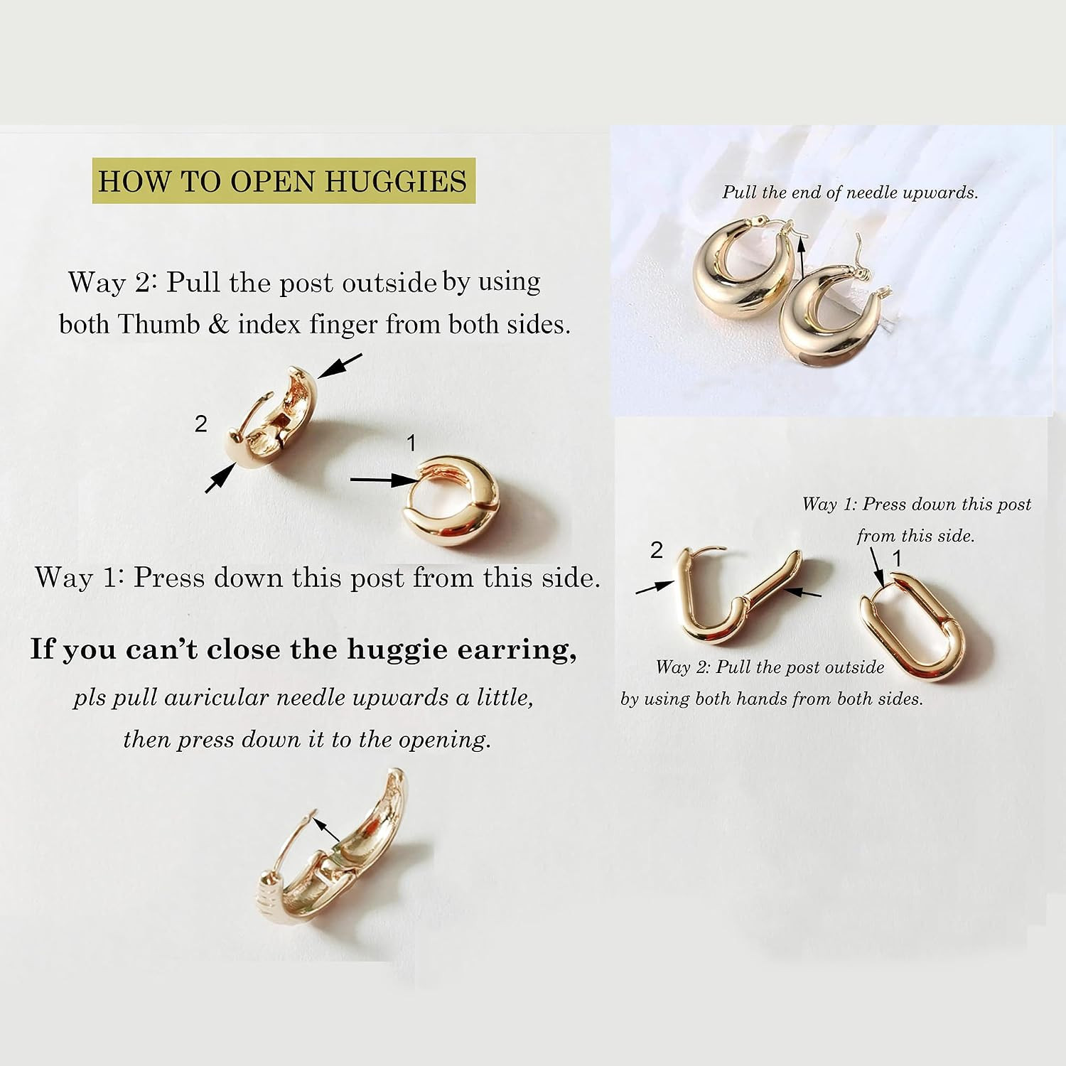6 Pairs Gold Hoop Earrings for Women, 14K Gold Plated Huggie Hoop Earrings Set H