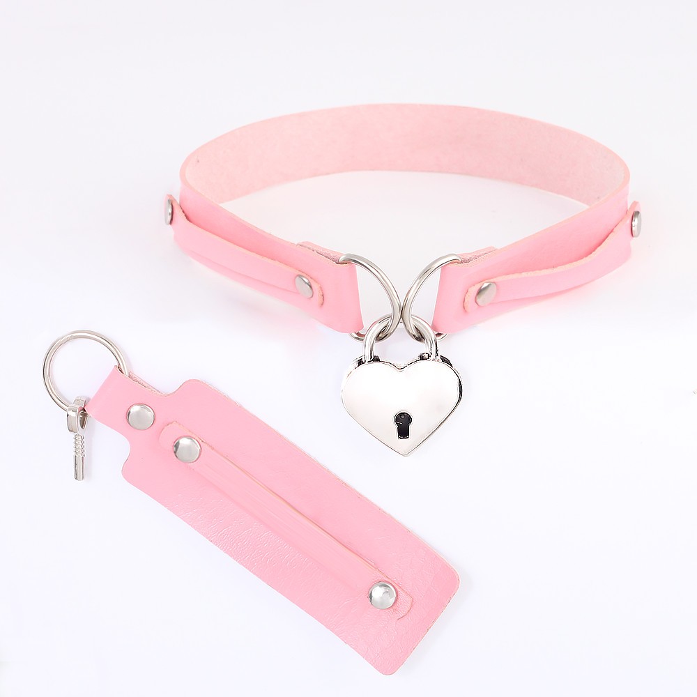 Collar Custom Pu Leather Chocker Punk DIY Necklace Heart LOCK BDSM Gift Choker