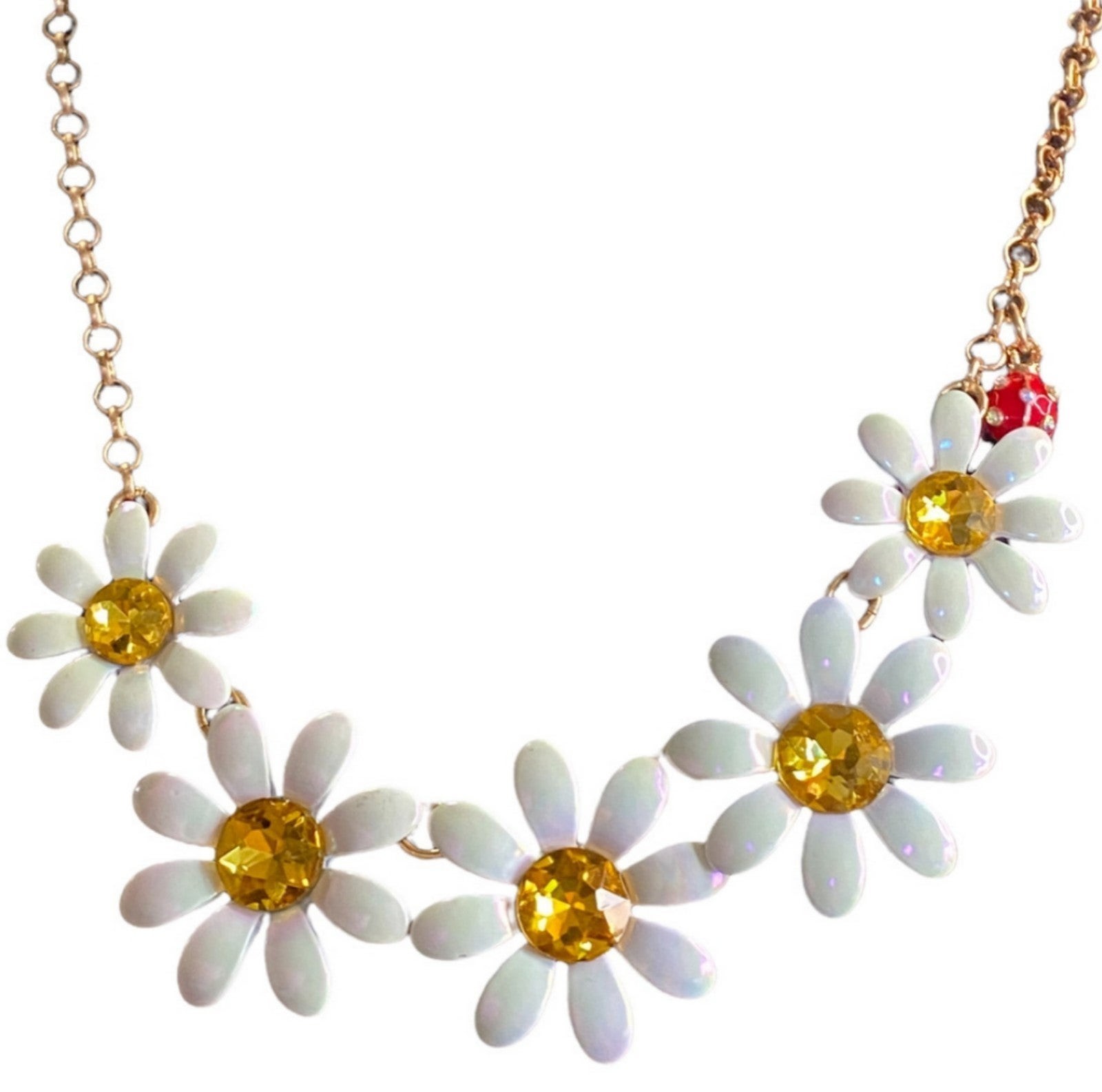 *AUTHENTIC* Signed Betsey Johnson Iridescent White&Gold Daisy Statemnt Necklace.