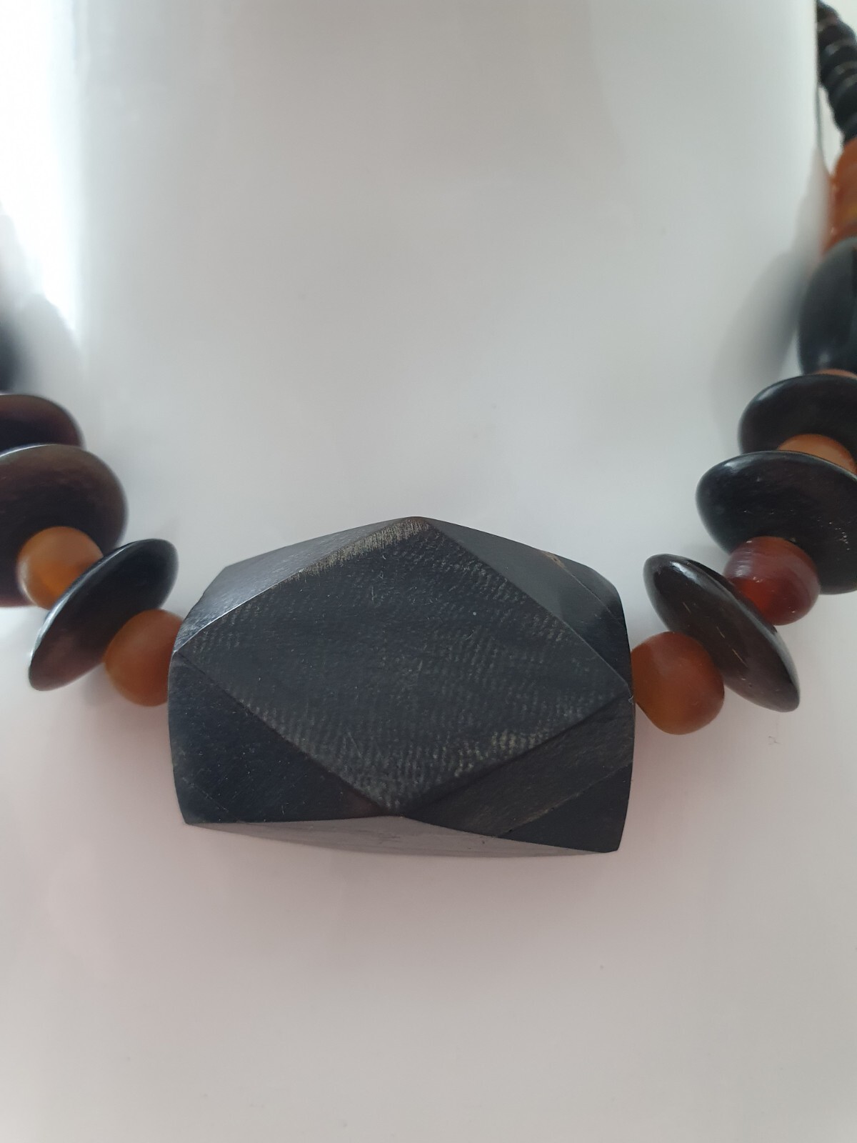 Vintage Artisan Black Orange Chunky Acrylic Beaded Boho Festival Necklace