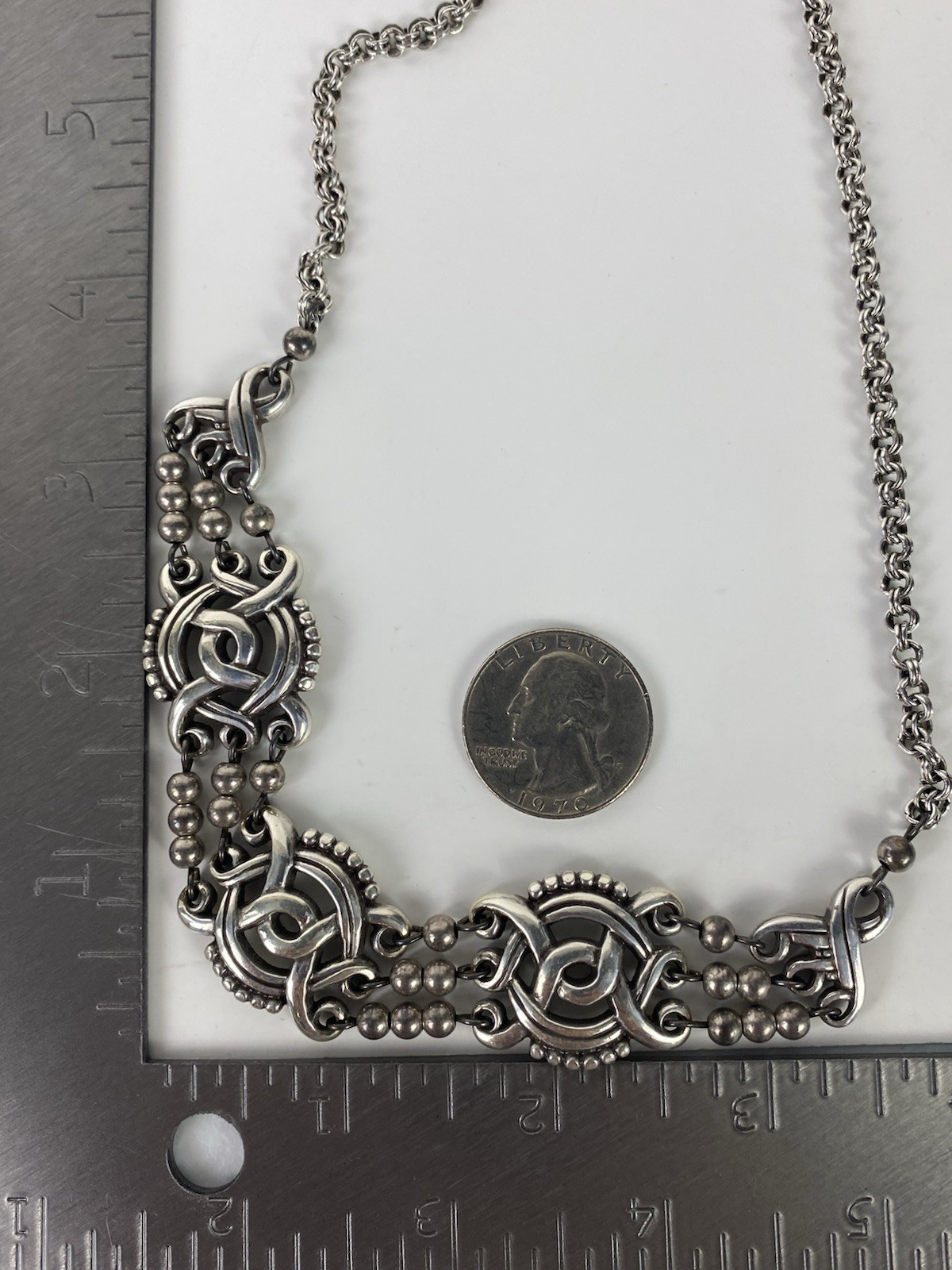 Brighton Rosarita Bib Choker Necklace Ornate Scrollwork Openwork Silver Tone 20”