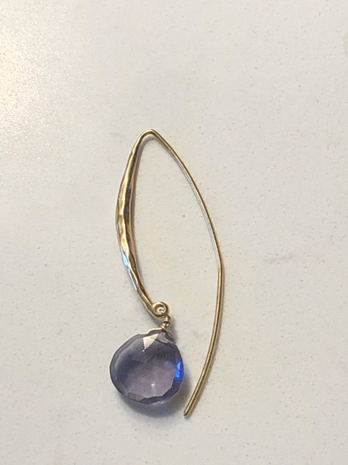 Stella & Dot Retired Gold Wired Purple Amethyst Teardrop Stone Dangle Earrings
