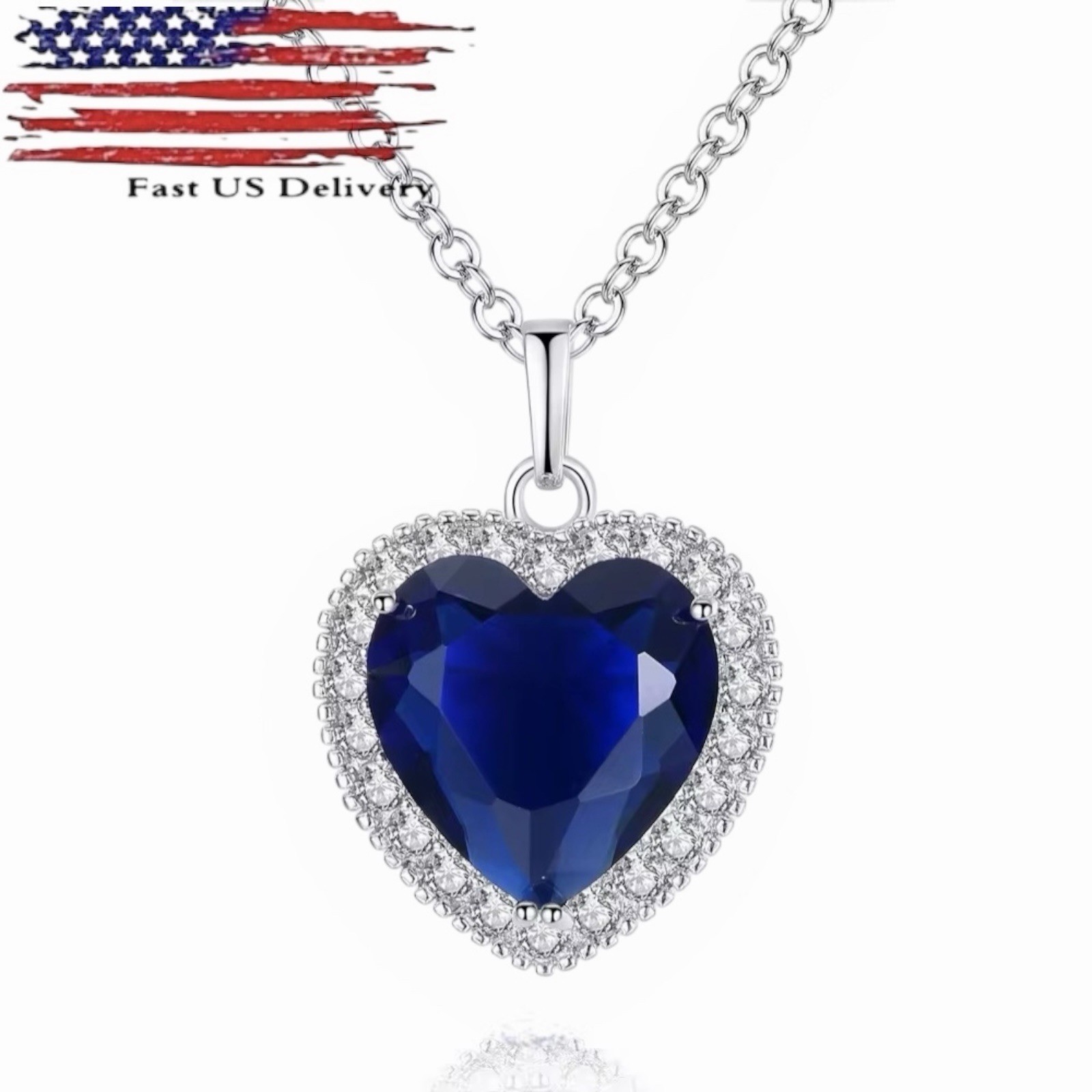 Titanic HEART OF OCEAN Blue CRYSTAL Pendant NECKLACE Lab-Cerated Silver A74
