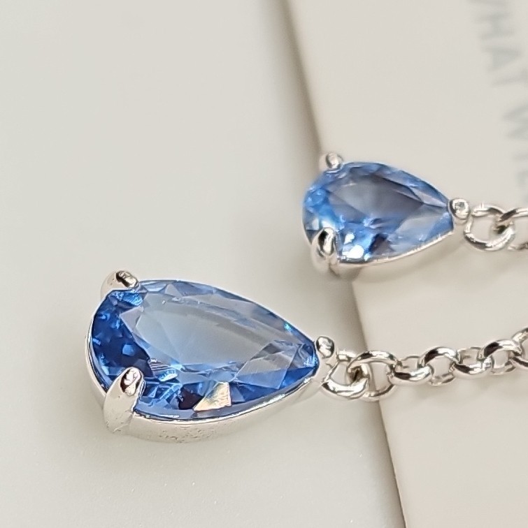 Bp OG 2026 NK25214 Rhodium Plated Blue Spinel CZ Teardrop Lariat Necklace 18″